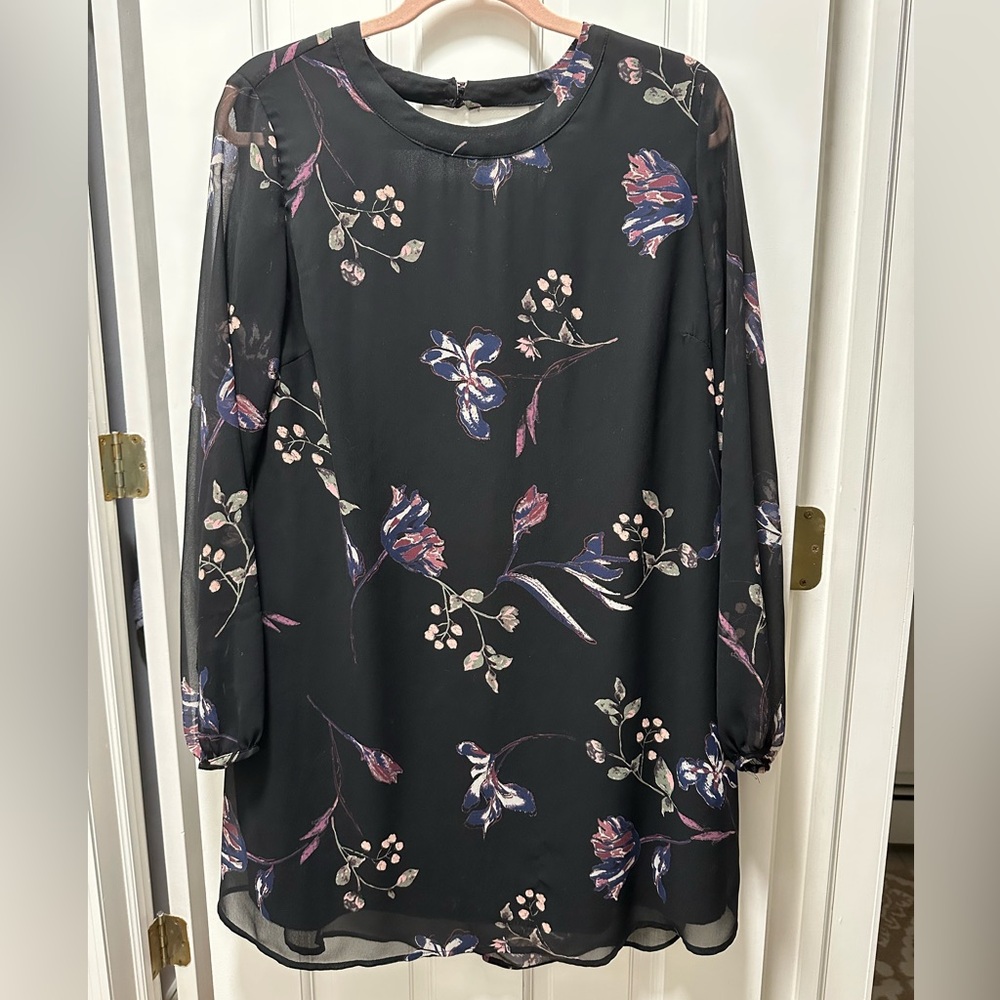 Floral Black Long Sleeved Dress